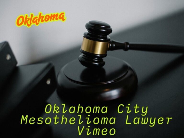 Gavel representing legal services with text overlay promoting an Oklahoma City Mesothelioma Lawyer Vimeo