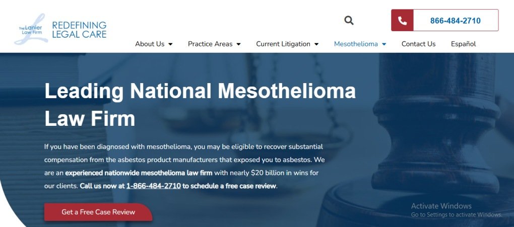 Screenshot of leading Columbus mesothelioma law firm offering free case reviews for asbestos exposure victims