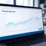 Graph showing fintechzoom.com crypto market cap trends on a laptop screen