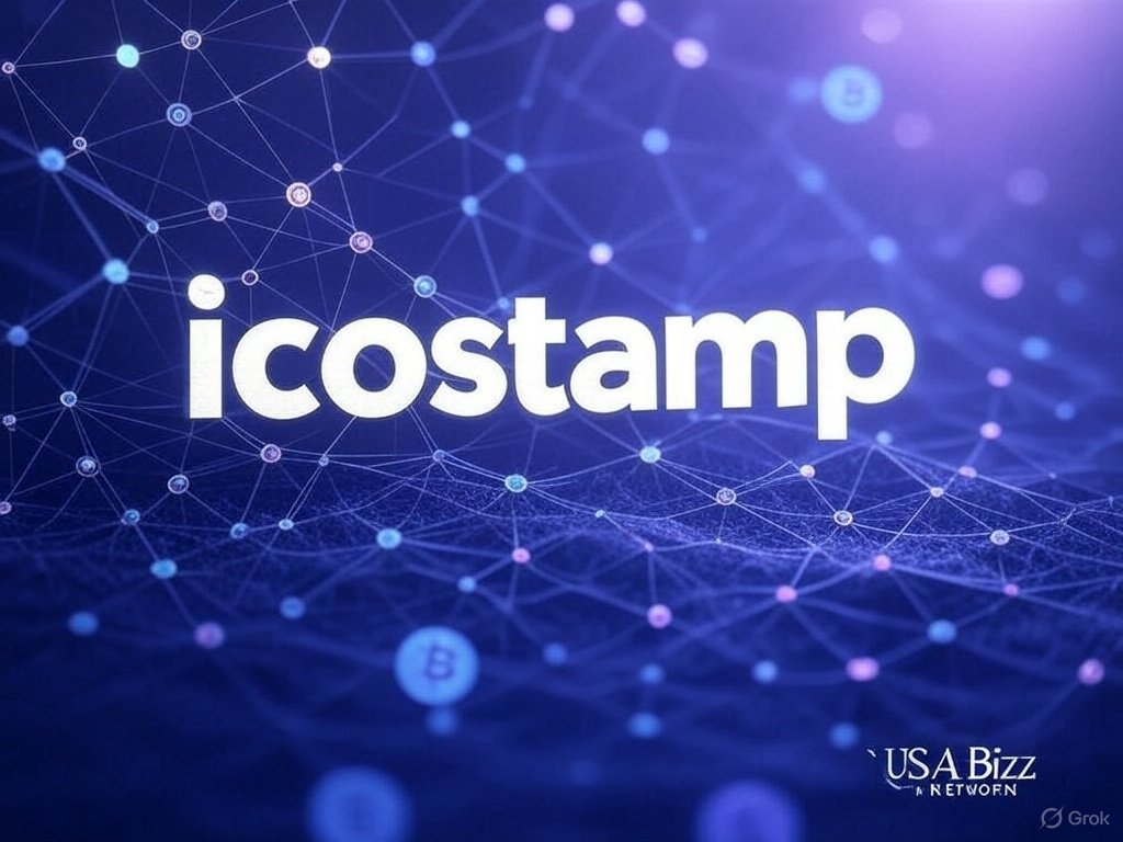 icostamp – Cryptocurrency ICO and Blockchain Insights icostamp logo with Bitcoin and Ethereum cryptocurrency icons in the background