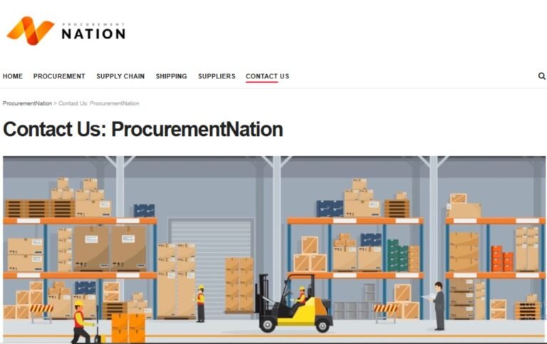 ProcurementNation.com contact page screenshot showing support options like phone, email, and live chat for quick help