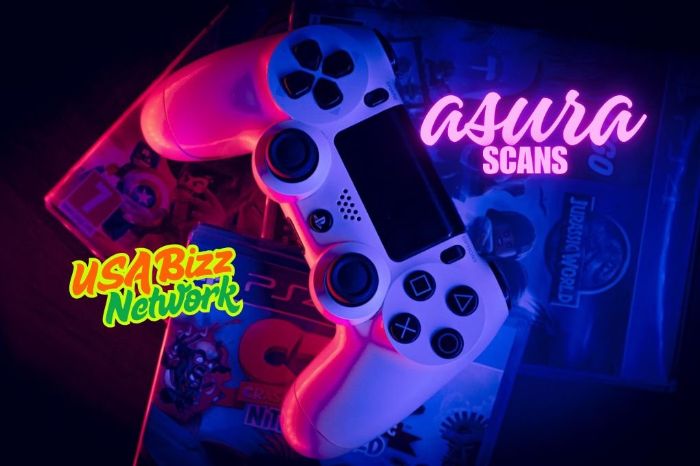 Asura Scans – Neon Gaming Vibes and Digital Entertainment Gaming-themed background with PlayStation controllers and neon “Asura Scans” branding.