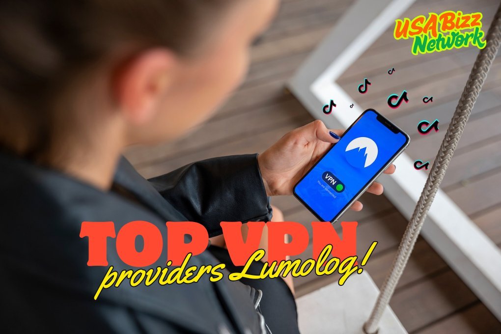 Top VPN Providers Lumolog | Secure Mobile VPN Access by USA Bizz Network Top VPN providers Lumolog - Woman using VPN app on smartphone, promoted by USA Bizz Network