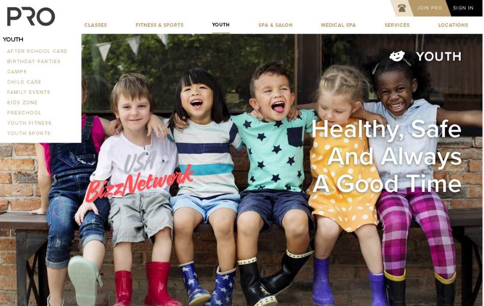 Happy children enjoying youth programs at Pro Club Seattle, including childcare, camps, and after-school care