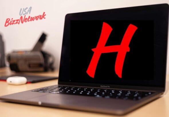 HydraHD red logo on black screen displayed on laptop.