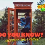 Man using a vintage red telephone booth in nature with text “Do You Know? 3853786971: Who’s Calling?