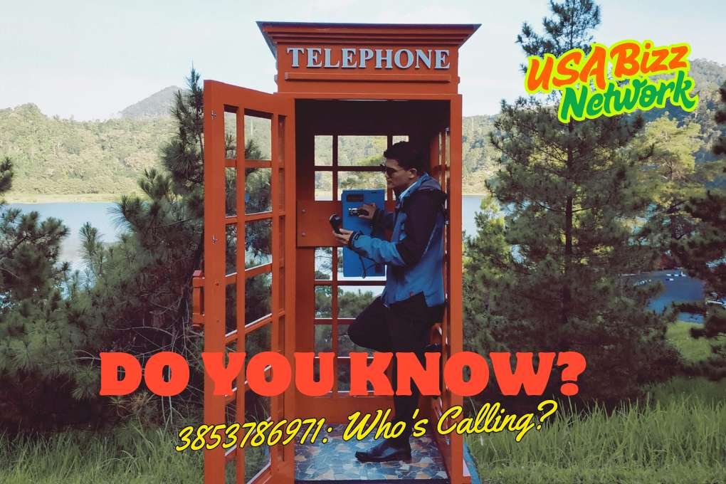 Man using a vintage red telephone booth in nature with text “Do You Know? 3853786971: Who’s Calling?